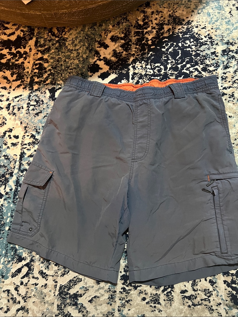 Eddie Bauer Men's Cargo Swim Shorts in Slate Blue with Orange Trim size medium